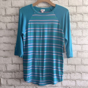 NWT Blue Striped LuLaRoe Randy Baseball Tee Size Small